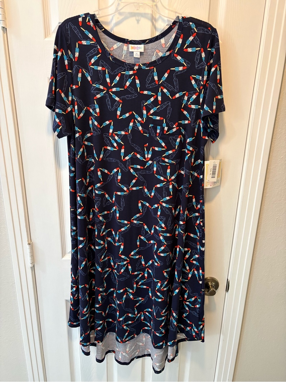 LuLaRoe Navy Midi Dress with Red & White & Blue popsicle Stars Print
